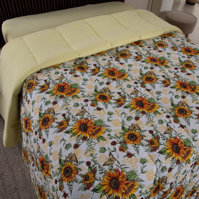 Edredom Nature Casal King Malha Estampada Dupla Face 01 Peça - Girassol