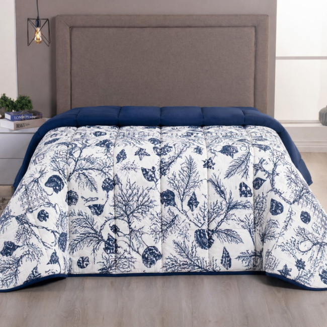 Edredom Nature Casal King Malha Estampada Dupla Face 01 Peça - Oceano Marinho