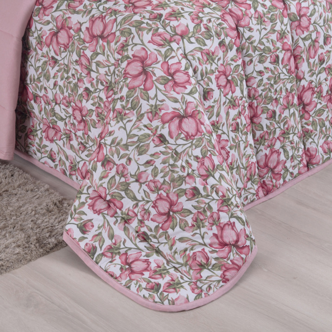 Edredom Nature Casal King Malha Estampada Dupla Face 01 Peça - Rose