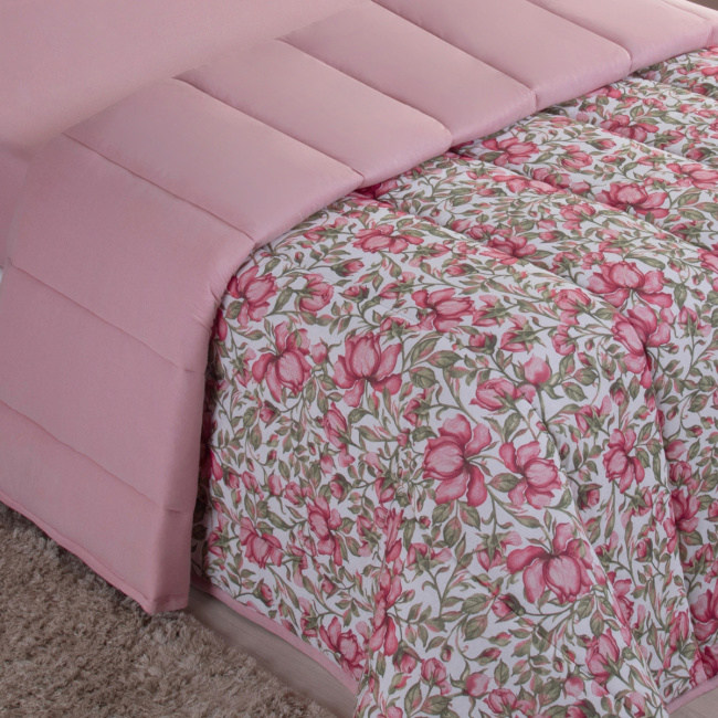 Edredom Nature Casal King Malha Estampada Dupla Face 01 Peça - Rose