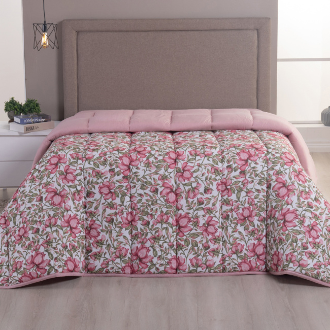 Edredom Nature Casal King Malha Estampada Dupla Face 01 Peça - Rose