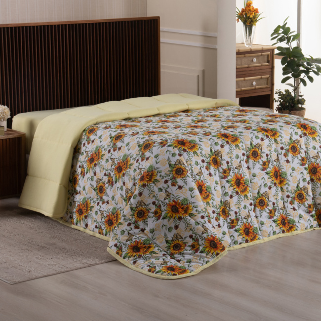 Edredom Nature Casal Queen Malha Estampada Dupla Face 01 Peça - Girassol