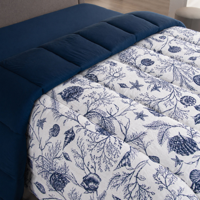 Edredom Nature Casal Queen Malha Estampada Dupla Face 01 Peça - Oceano Marinho