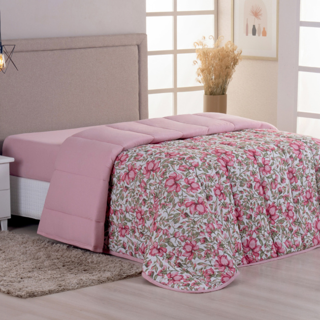 Edredom Nature Casal Queen Malha Estampada Dupla Face 01 Peça - Rose