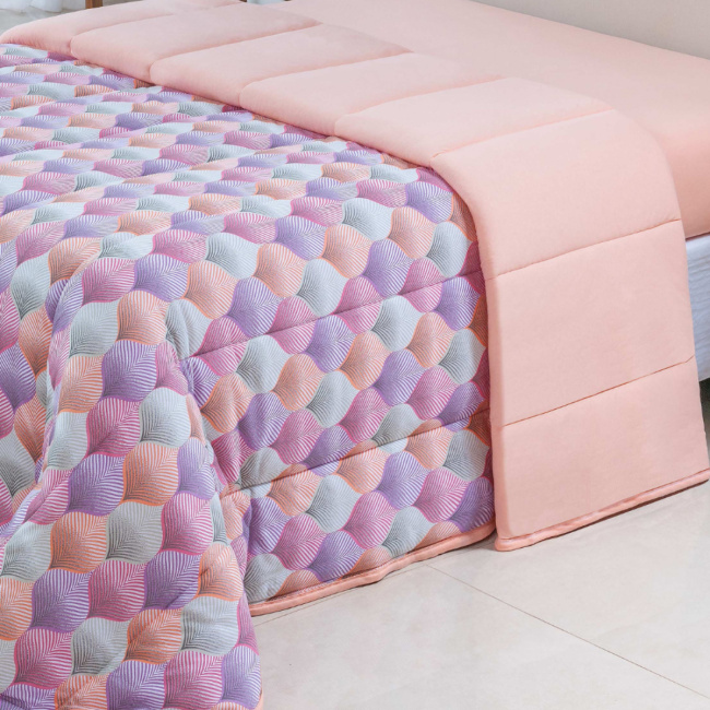 Edredom Nature Solteiro Malha Estampada Dupla Face 01 Peça - Folhas