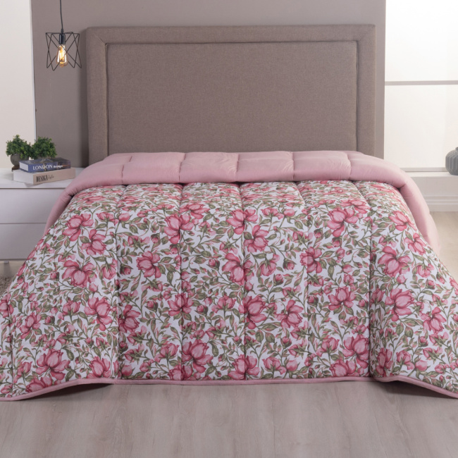 Edredom Nature Solteiro Malha Estampada Dupla Face 01 Peça - Rose