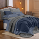 Edredom Olivie King 2,80m x 2,70m Dupla Face 400 Fios Egípcios 03 Peças - Azul / Concreto