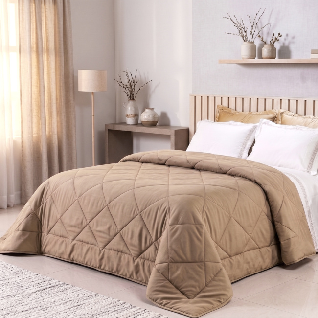 Edredom Queen Avulso Elegance Liso Dupla Face 400 Fios Micropercal Toque Macio 01 Peça - Bege