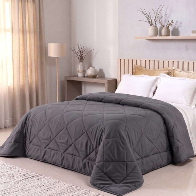 Edredom Queen Avulso Elegance Liso Dupla Face 400 Fios Micropercal Toque Macio 01 Peça - Cinza