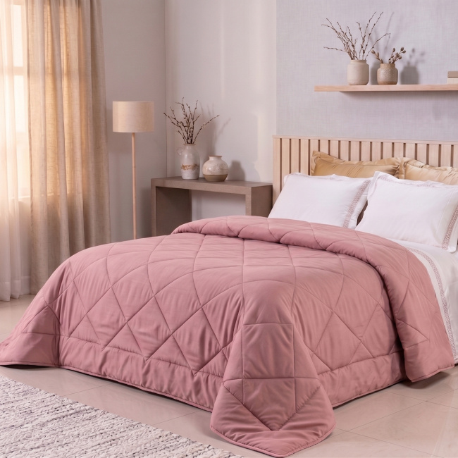 Edredom Queen Avulso Elegance Liso Dupla Face 400 Fios Micropercal Toque Macio 01 Peça - Rosa