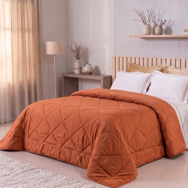 Edredom Queen Avulso Elegance Liso Dupla Face 400 Fios Micropercal Toque Macio 01 Peça - Terracota