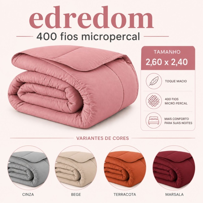 Edredom Queen Avulso Elegance Liso Dupla Face 400 Fios Microfibra Toque Macio 01 Peça - Rosa