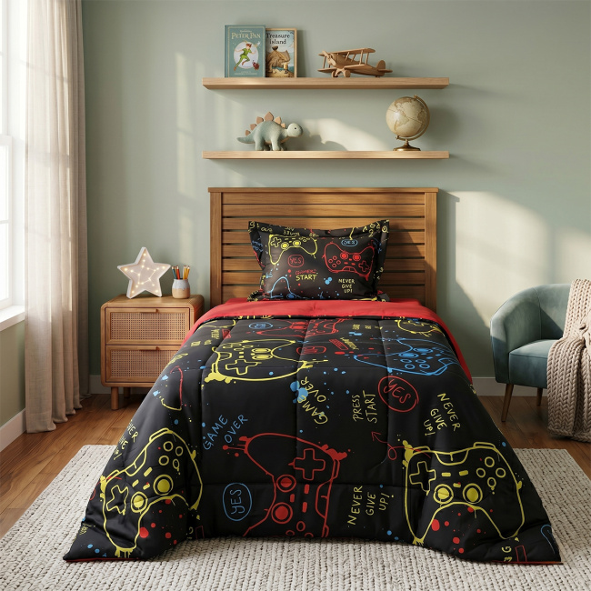 Edredom Solteiro Infinity Print 100% Percal Peletizado 02 Peças - Gamer