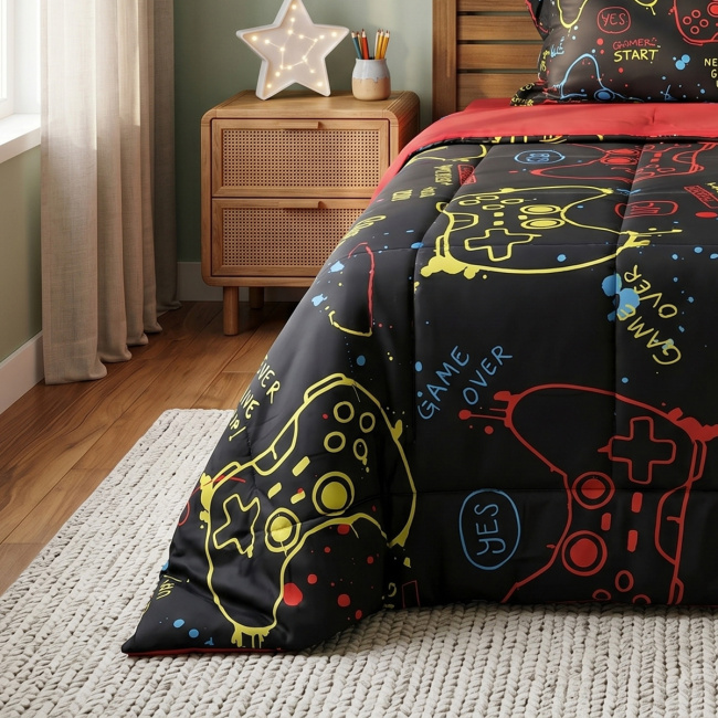 Edredom Solteiro Infinity Print 100% Percal Peletizado 02 Peças - Gamer