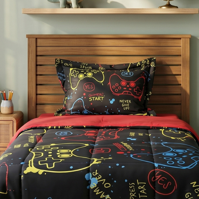 Edredom Solteiro Infinity Print 100% Percal Peletizado 02 Peças - Gamer