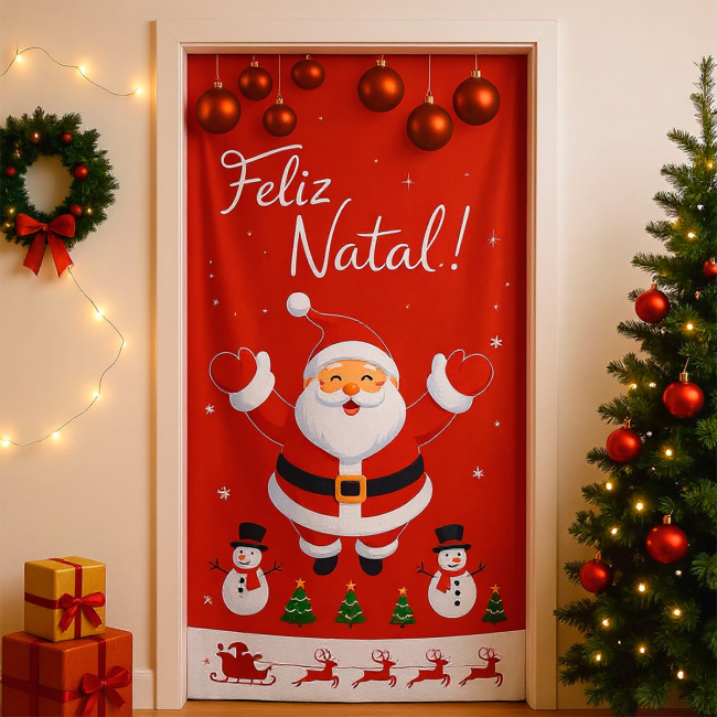 Enfeite para Porta de Natal 2,10m x 0,85m 01 Peça - Papai Noel