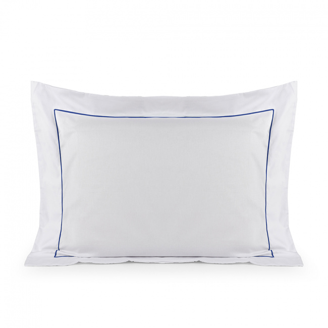 Fronha 70cm x 50cm Glass com detalhe em Festone Percal 200 Fios 01 Peça - Branco / Azul Marinho