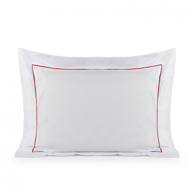 Fronha 70cm x 50cm Glass com detalhe em Festone Percal 200 Fios 01 Peça - Branco / Vermelho