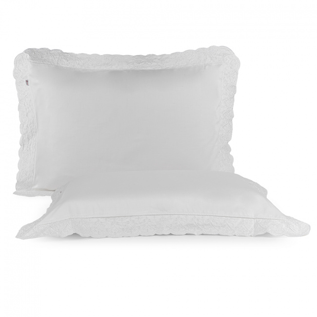 Fronha 70cm x 50cm Lácio Tecido 400 Fios Egípcio 100% Algodão 02 Peças - Branco