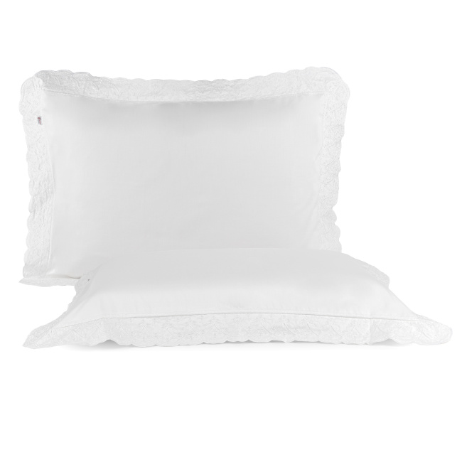 Fronha 90cm x 50cm Lácio Tecido 400 Fios Egípcio 100% Algodão 02 Peças - Branco