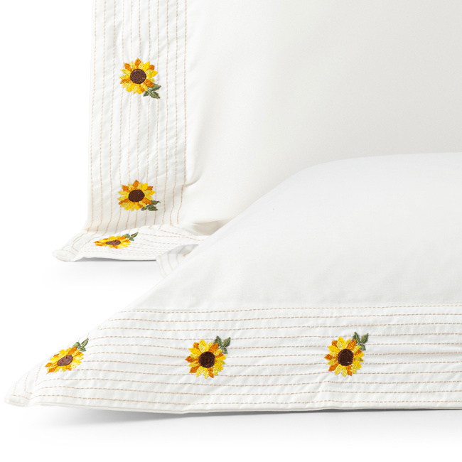 Fronha Bordada 70cm x 50cm Girassol 200 Fios 100% Algodão 02 Peças - Palha
