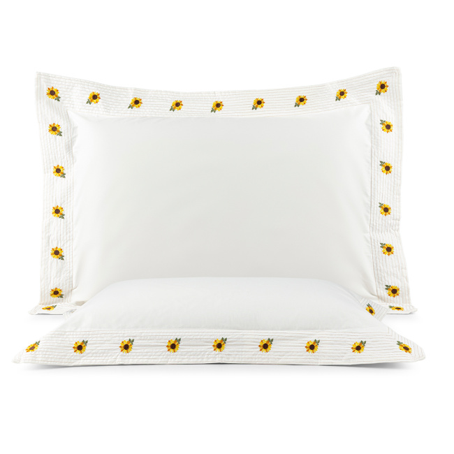 Fronha Bordada 90cm x 50cm Girassol 200 Fios 100% Algodão 02 Peças - Palha