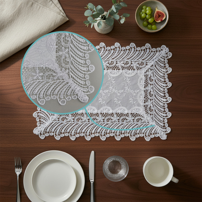 Jogo Americano Filigrana Floral 35cm x 48cm 01 Peça - Leque Branco