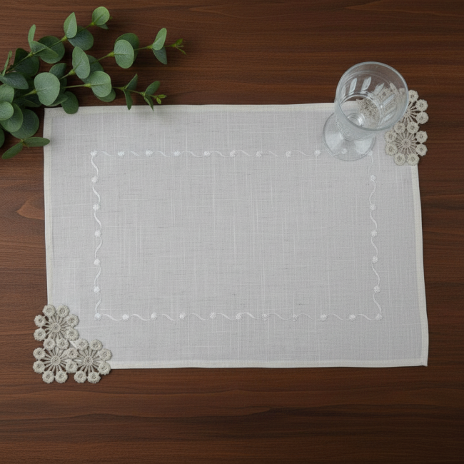 Jogo Americano Lume Linho Guipir 35cm x 50cm 01 Peça - Dente de Leão