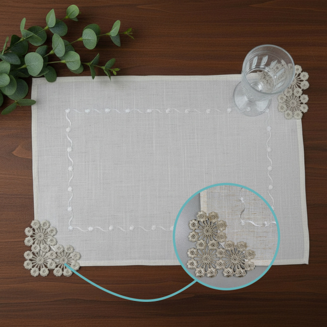 Jogo Americano Lume Linho Guipir 35cm x 50cm 01 Peça - Dente de Leão