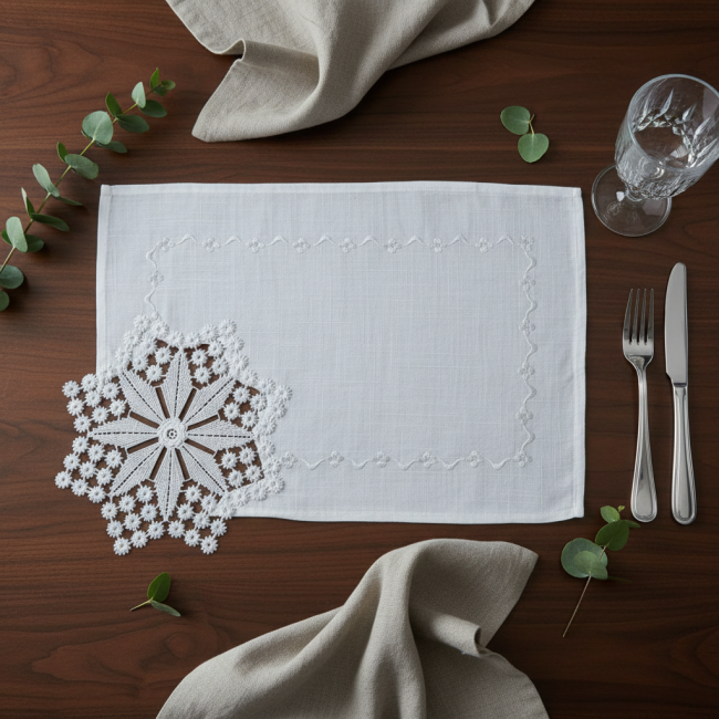 Jogo Americano Lume Linho Guipir 35cm x 50cm 01 Peça - Floco Cristal