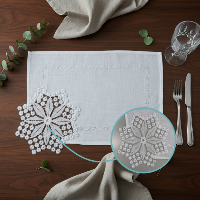 Jogo Americano Lume Linho Guipir 35cm x 50cm 01 Peça - Floco Cristal