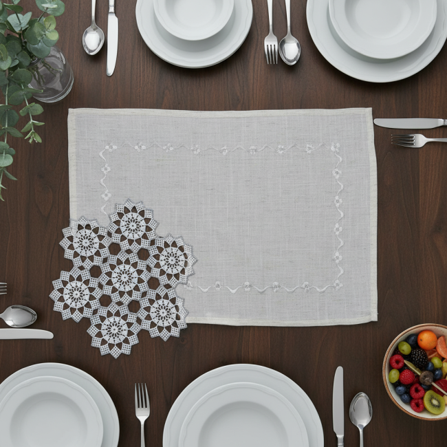 Jogo Americano Lume Linho Guipir 35cm x 50cm 01 Peça - Flocos Prismal