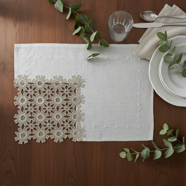 Jogo Americano Lume Linho Guipir 35cm x 50cm 01 Peça - Mosaico Dourado