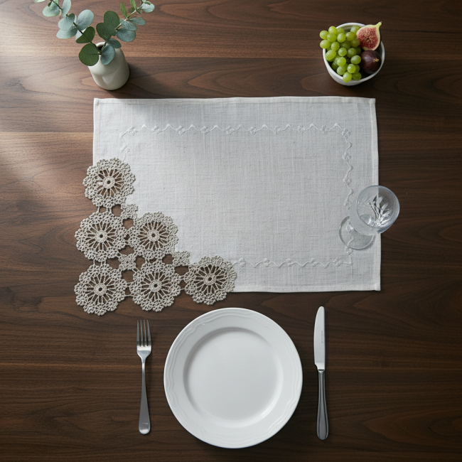 Jogo Americano Lume Linho Guipir 35cm x 50cm 01 Peça - Orla Dourado