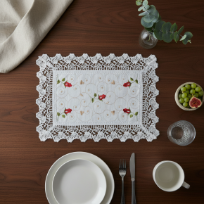 Jogo Americano Roseto Linho Guipir 35cm x 48cm 01 Peça - Botões com Branco