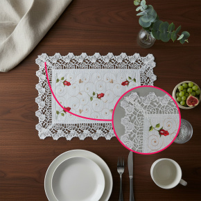 Jogo Americano Roseto Linho Guipir 35cm x 48cm 01 Peça - Botões com Branco