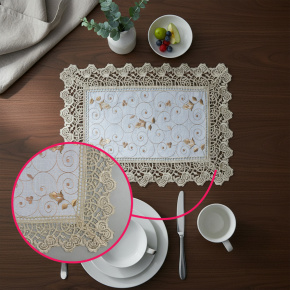 Jogo Americano Roseto Linho Guipir 35cm x 48cm 01 Peça - Botões Dourados