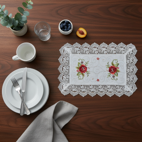 Jogo Americano Roseto Linho Guipir 35cm x 48cm 01 Peça - Rosa com Branco