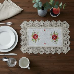 Jogo Americano Roseto Linho Guipir 35cm x 48cm 01 Peça - Rosa com Dourado