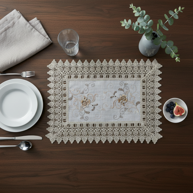 Jogo Americano Roseto Linho Guipir 35cm x 48cm 01 Peça - Rosa Dourada