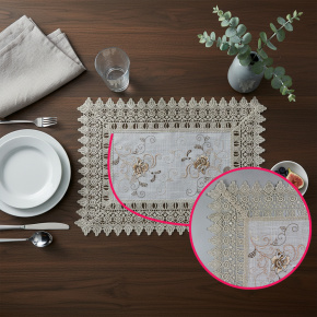 Jogo Americano Roseto Linho Guipir 35cm x 48cm 01 Peça - Rosa Dourada