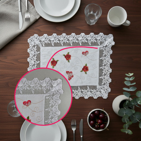 Jogo Americano Roseto Linho Guipir 35cm x 48cm 01 Peça - Rosas e Borboletas