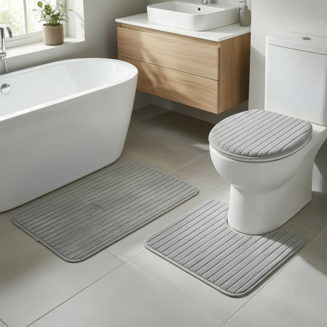 Jogo de Banheiro 03 Peças Antiderrapante e Felpudo Allure - Cinza