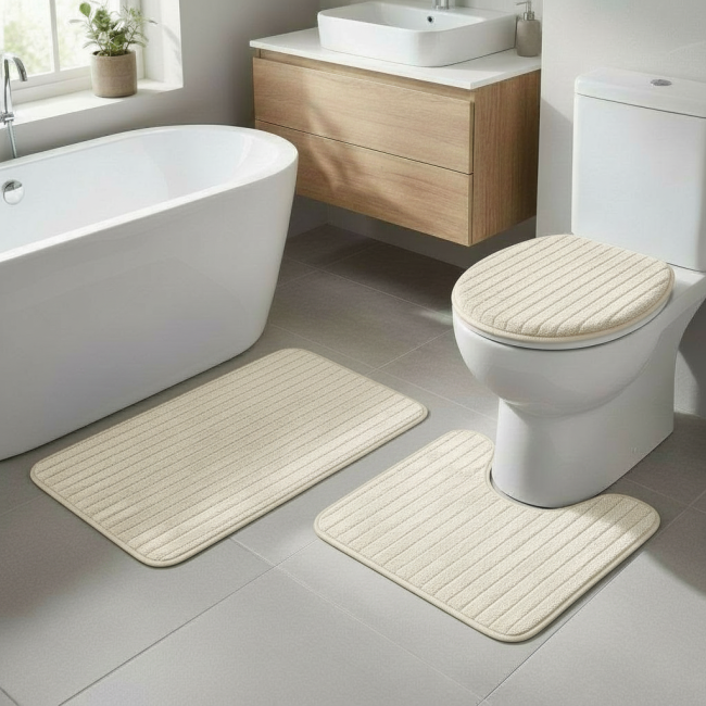 Jogo de Banheiro 03 Peças Antiderrapante e Felpudo Allure - Palha