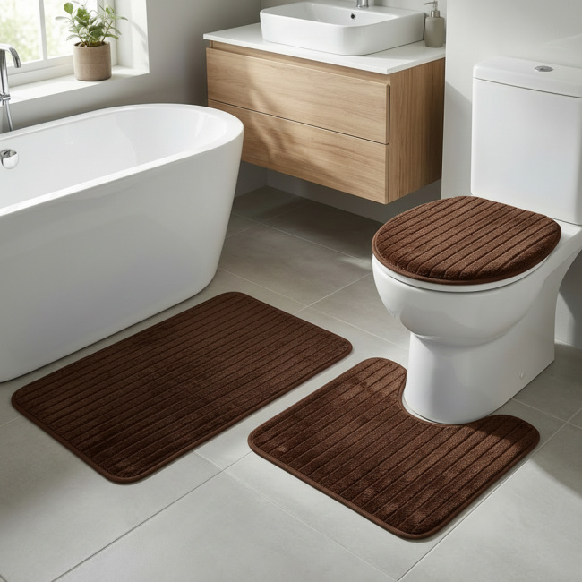 Jogo de Banheiro 03 Peças Antiderrapante e Felpudo Allure - Tabaco