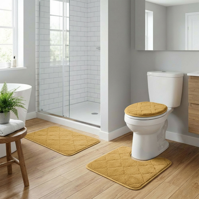 Jogo de Banheiro 03 Peças Antiderrapante e Felpudo Velutex - Amarelo