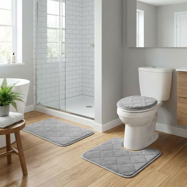 Jogo de Banheiro 03 Peças Antiderrapante e Felpudo Velutex - Cinza