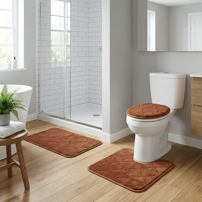 Jogo de Banheiro 03 Peças Antiderrapante e Felpudo Velutex - Cobre