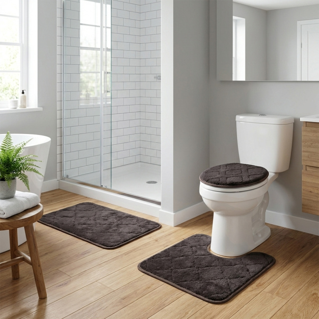 Jogo de Banheiro 03 Peças Antiderrapante e Felpudo Velutex - Tabaco