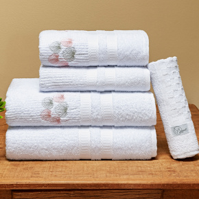 Jogo de Banho Natureza Felpa 100% Algodão 05 Peças - Branco / Rosa